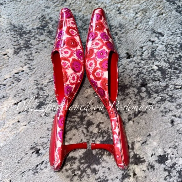 LARROUDÉ x Jonathan Cohen Amal Mule - Red Abstract Printed Patent Leather